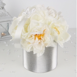 DUŻY BUKIET w srebrnym pudełku BIAŁE KWIATY lux